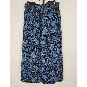 H&M blue floral cropped wide leg pants size 4 Tropical Resort Vacation Cottage